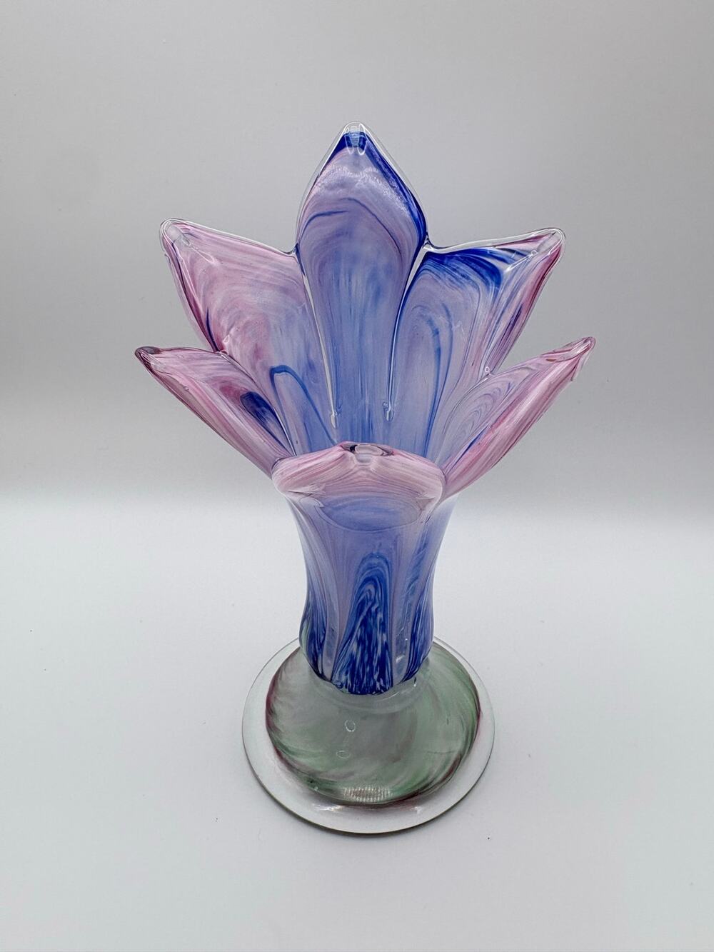 Two’s Company Hand Blown Glass Pastel Flower Shaped Vase Blue Pink Green